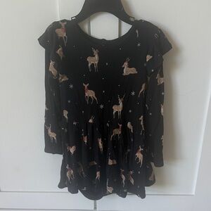 Kyte BABY Black Long Sleeve Women's Top with Reindeer Print